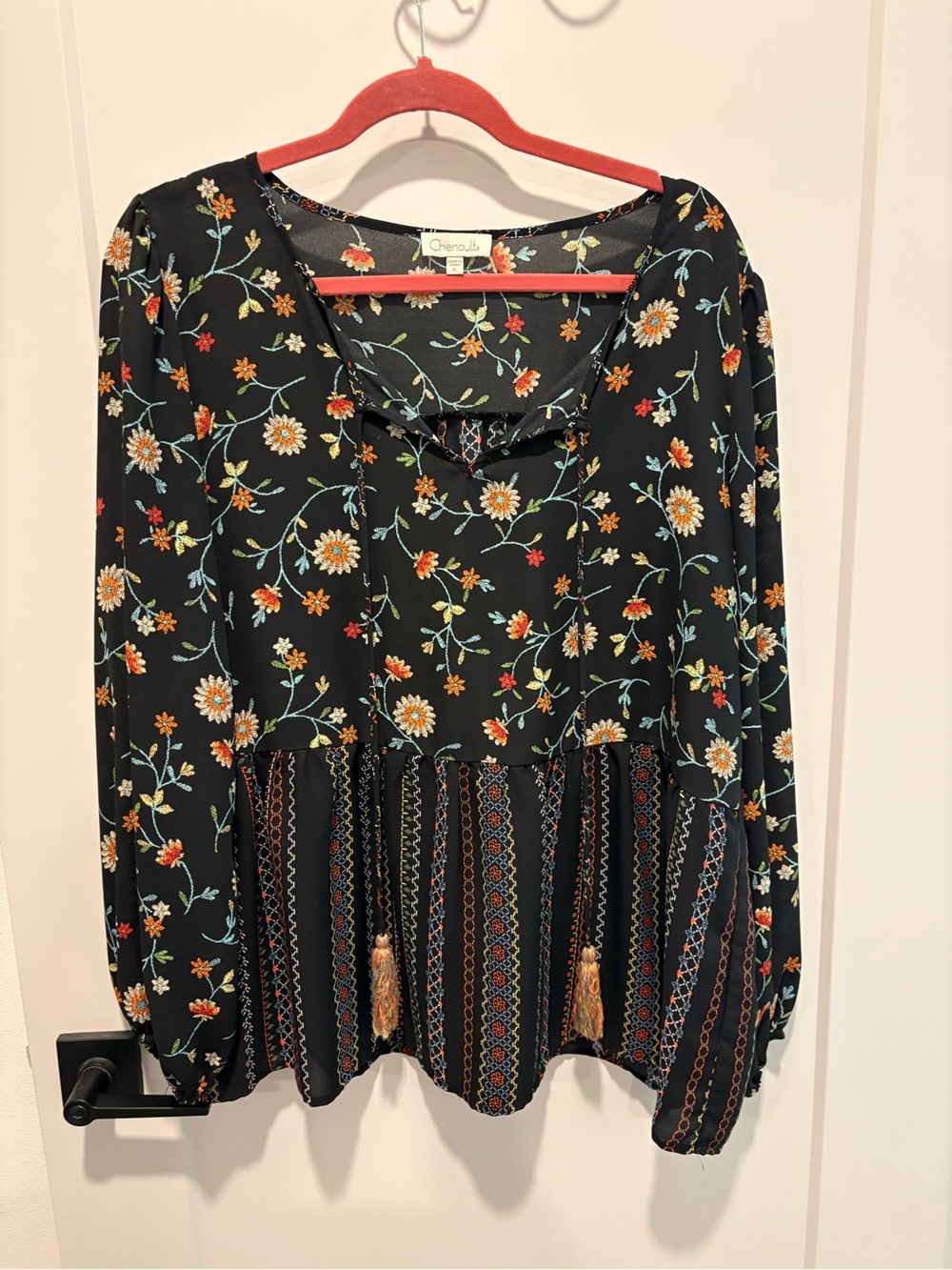 Chenault Black Floral Tassel Boho Tunic